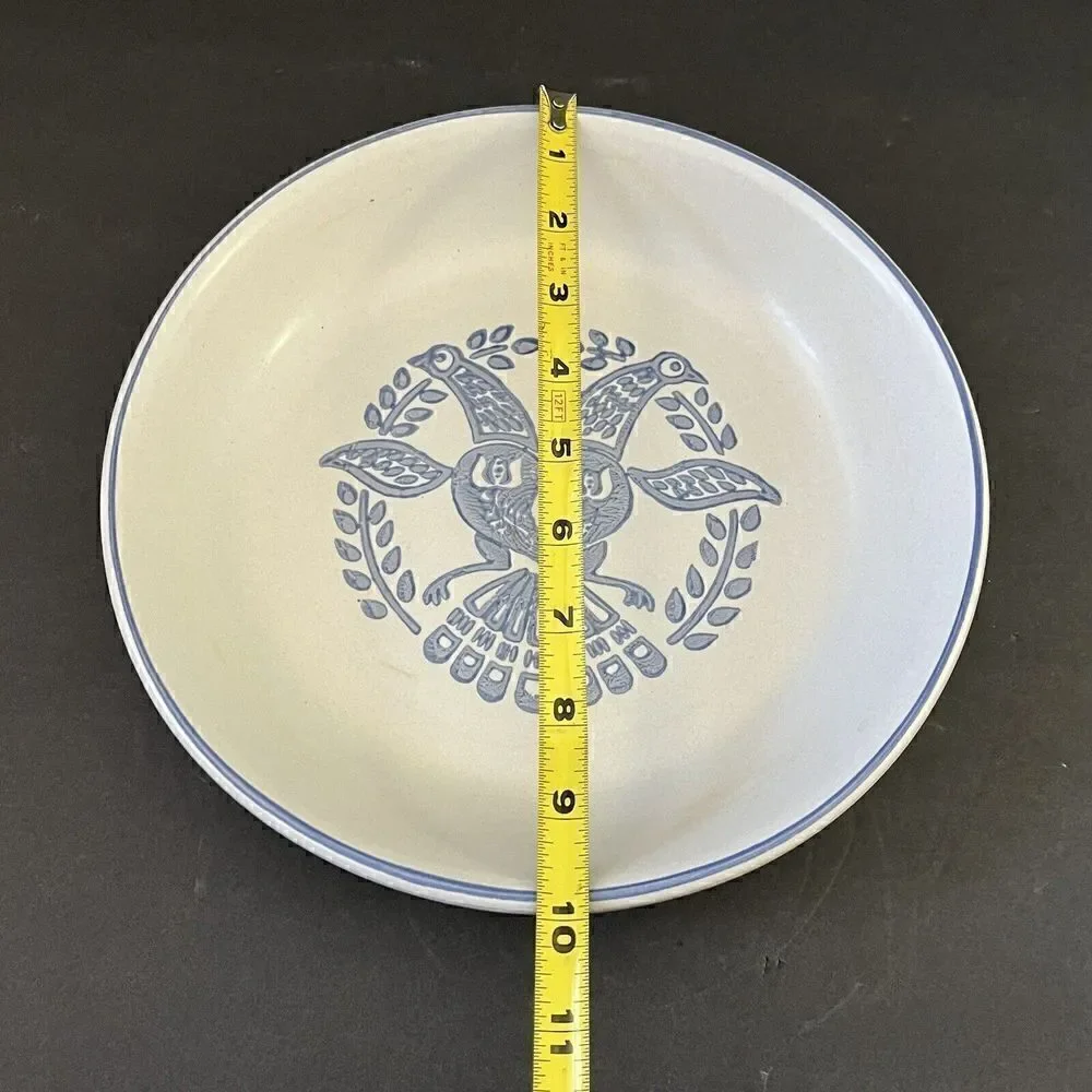 Pfaltzgraff Yorktowne Pie Plate Baking Dish Bird Stoneware Gray Blue 9.5